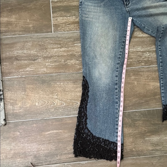 Bisou Bisou Blue and Black Flare Wide Leg Jeans - Picture 13 of 14